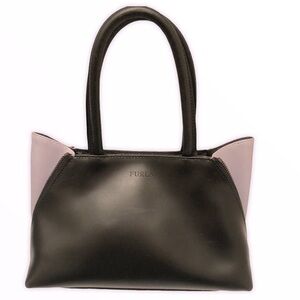 Furla black lavender winged trapeze mini tote bag